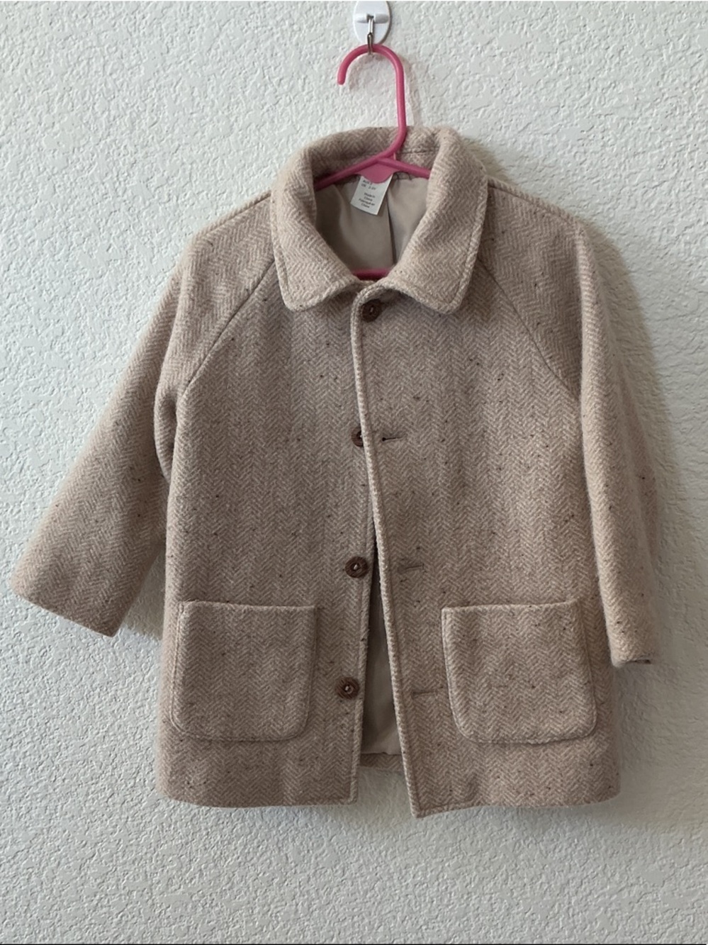 Girls’ Beige Wool-Blend Coat - Classic Button Front Size 3T